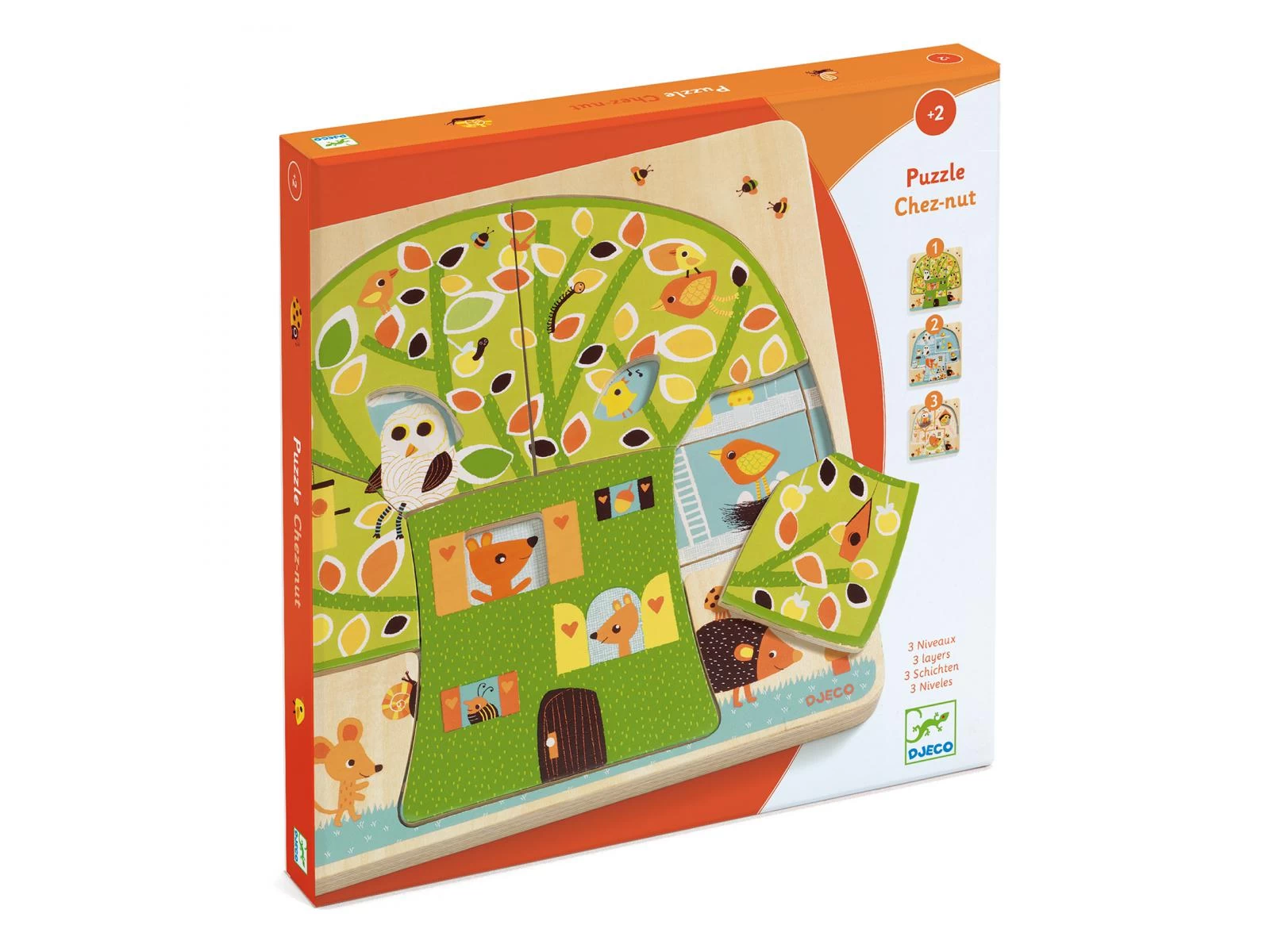 Djeco DJ01481 - Puzzles Bois 3 Niveaux - Chez-nut 1 Djeco DJ01481 - Puzzles Bois 3 Niveaux - Chez-nut