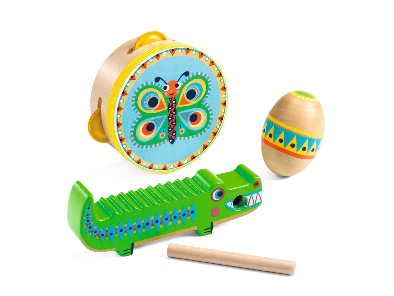 Djeco DJ06031 - Animambo - Set De Percusions: Tambourin,maracas, Guiro 2 Djeco DJ06031 - Animambo - Set De Percusions: Tambourin,maracas, Guiro – Image 2